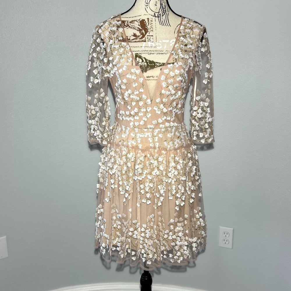 BCBGMaxAzria Nude Floral Applique Dress